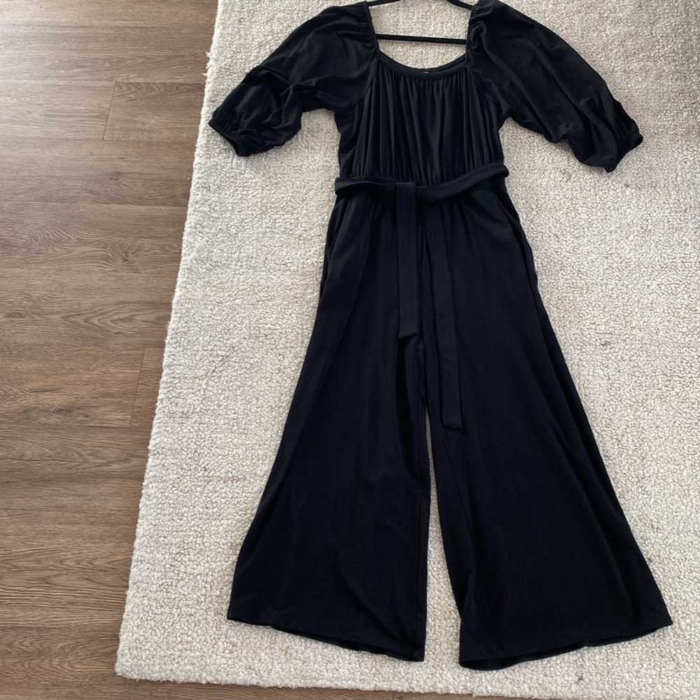 Garnet Hill Tencel Black Wide Leg Jumpsuit - Size M
